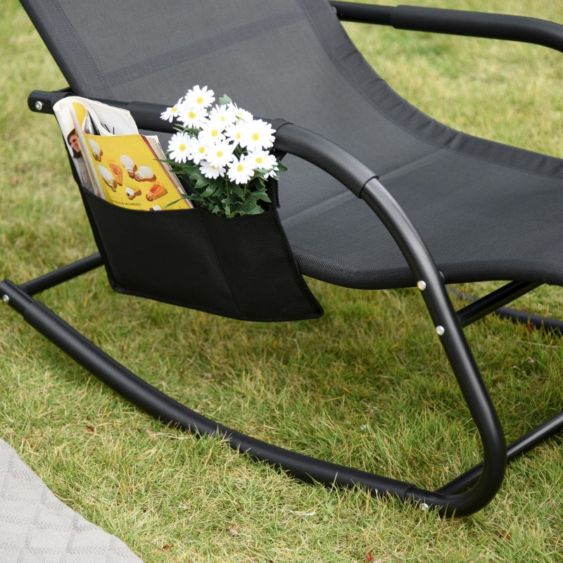 Mesh Rocking Reclining Sun Lounger Chair Seat w/ Headrest for Outdoor Patio Deck Garden, Black