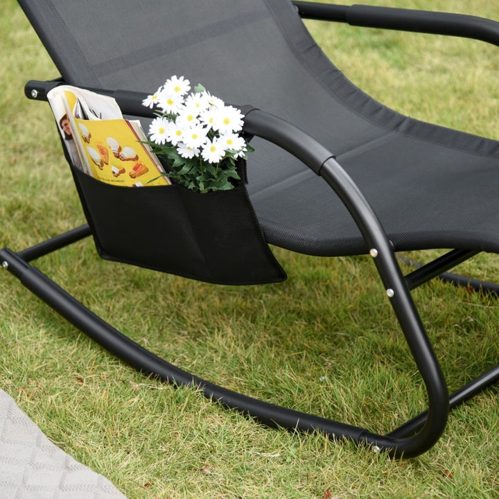 Mesh Rocking Reclining Sun Lounger Chair Seat w/ Headrest for Outdoor Patio Deck Garden, Black