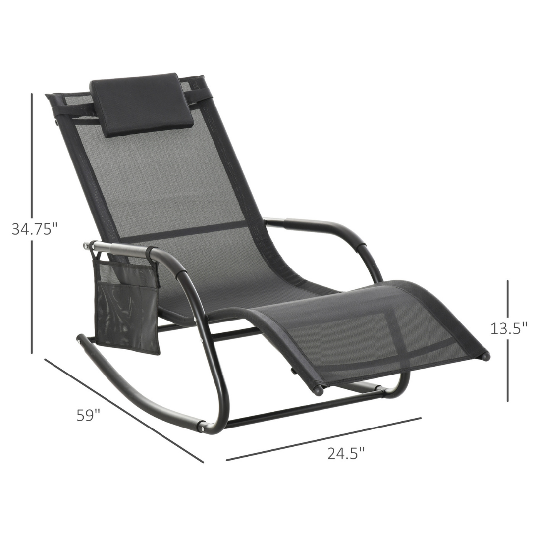 Mesh Rocking Reclining Sun Lounger Chair Seat w/ Headrest for Outdoor Patio Deck Garden, Black