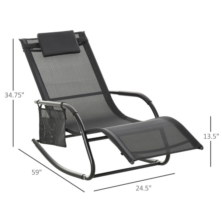 Mesh Rocking Reclining Sun Lounger Chair Seat w/ Headrest for Outdoor Patio Deck Garden, Black