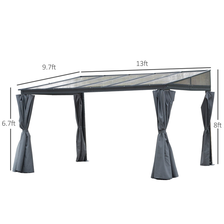 13' x 9.5' Sloped Aluminum PC Hardtop Gazebo Canopy Shelter w/ Curtains, UV Protection, Grey