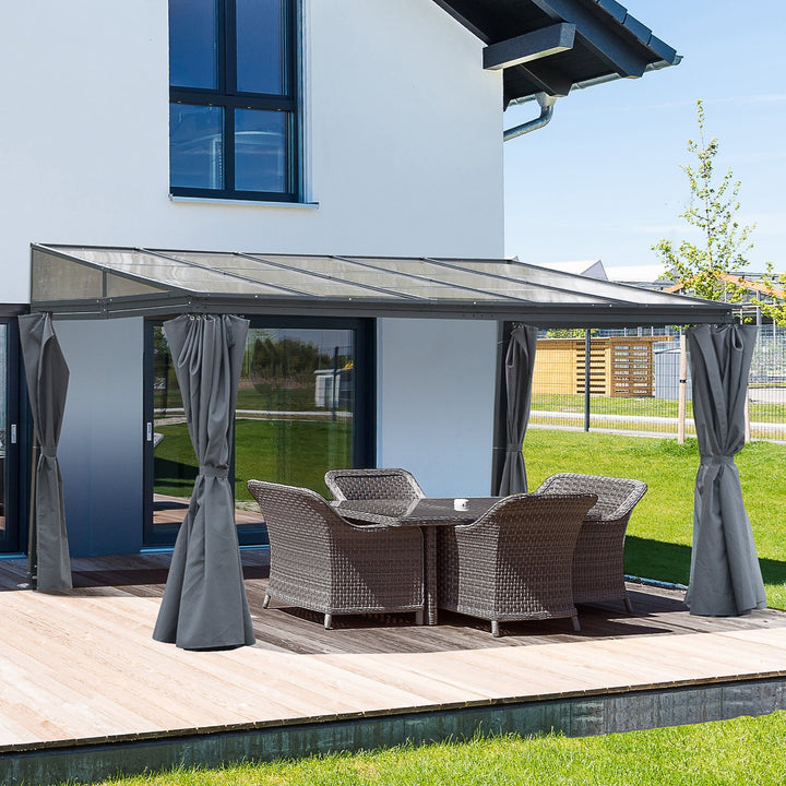 13' x 9.5' Sloped Aluminum PC Hardtop Gazebo Canopy Shelter w/ Curtains, UV Protection, Grey