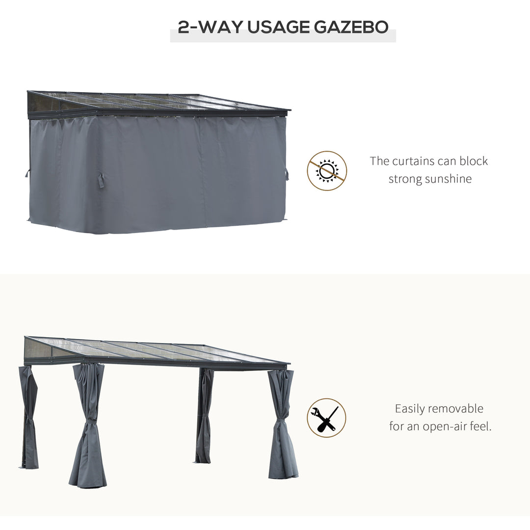 13' x 9.5' Sloped Aluminum PC Hardtop Gazebo Canopy Shelter w/ Curtains, UV Protection, Grey