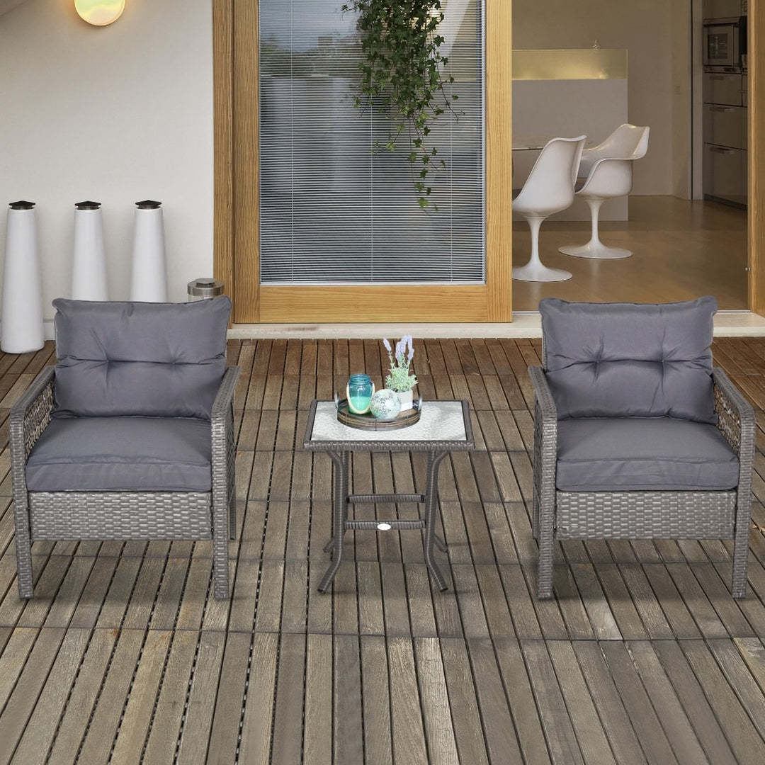 5pc PE Rattan Wicker Conversation Set w/ Armchairs, Cushions, Footstools Outdoor Patio - Grey