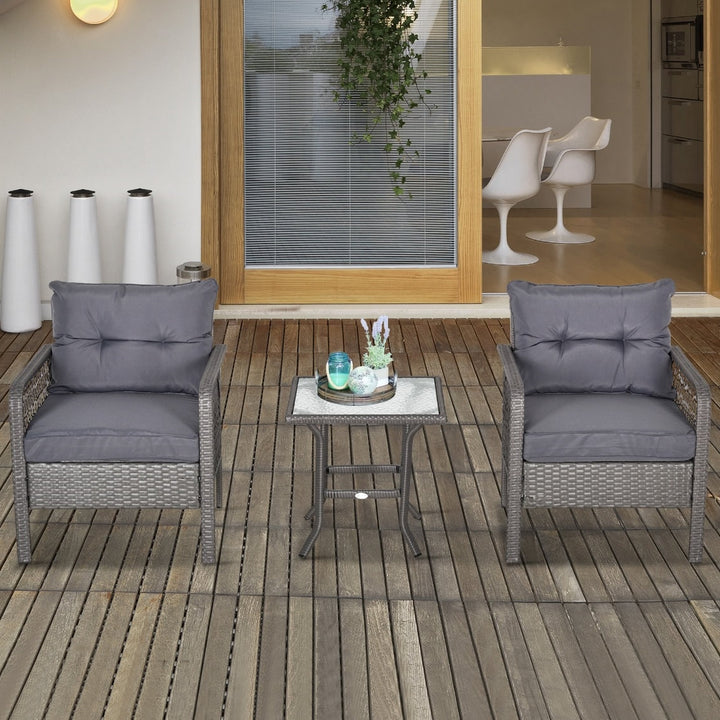 5pc PE Rattan Wicker Conversation Set w/ Armchairs, Cushions, Footstools Outdoor Patio - Grey