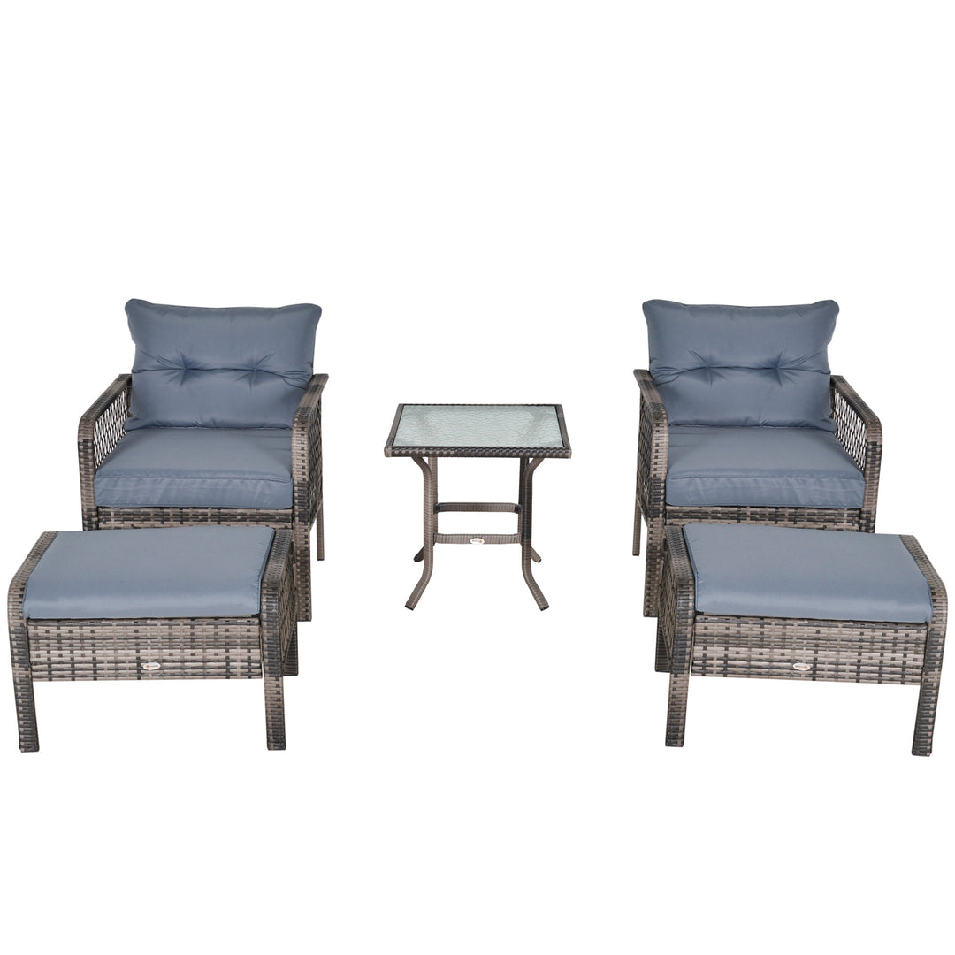 5pc PE Rattan Wicker Conversation Set w/ Armchairs, Cushions, Footstools Outdoor Patio - Grey