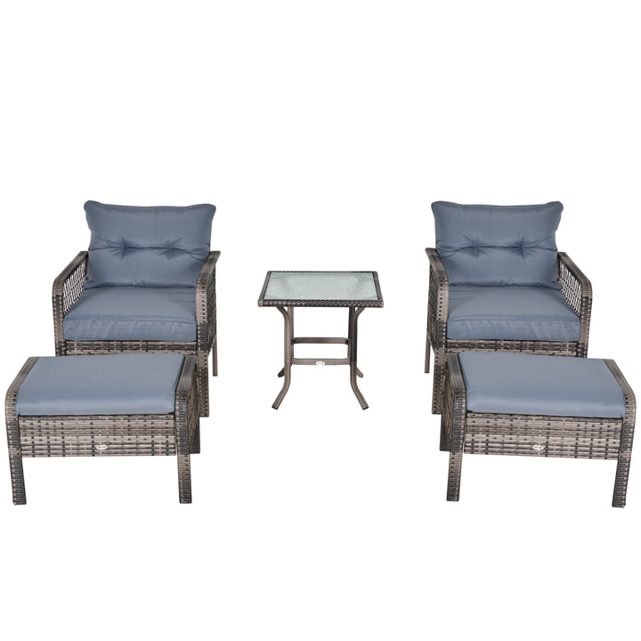 5pc PE Rattan Wicker Conversation Set w/ Armchairs, Cushions, Footstools Outdoor Patio - Grey