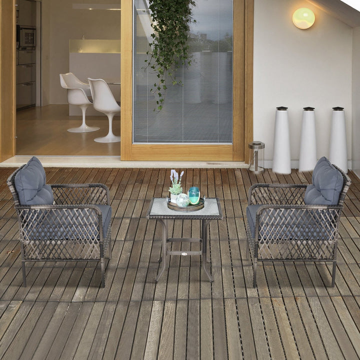 5pc PE Rattan Wicker Conversation Set w/ Armchairs, Cushions, Footstools Outdoor Patio - Grey