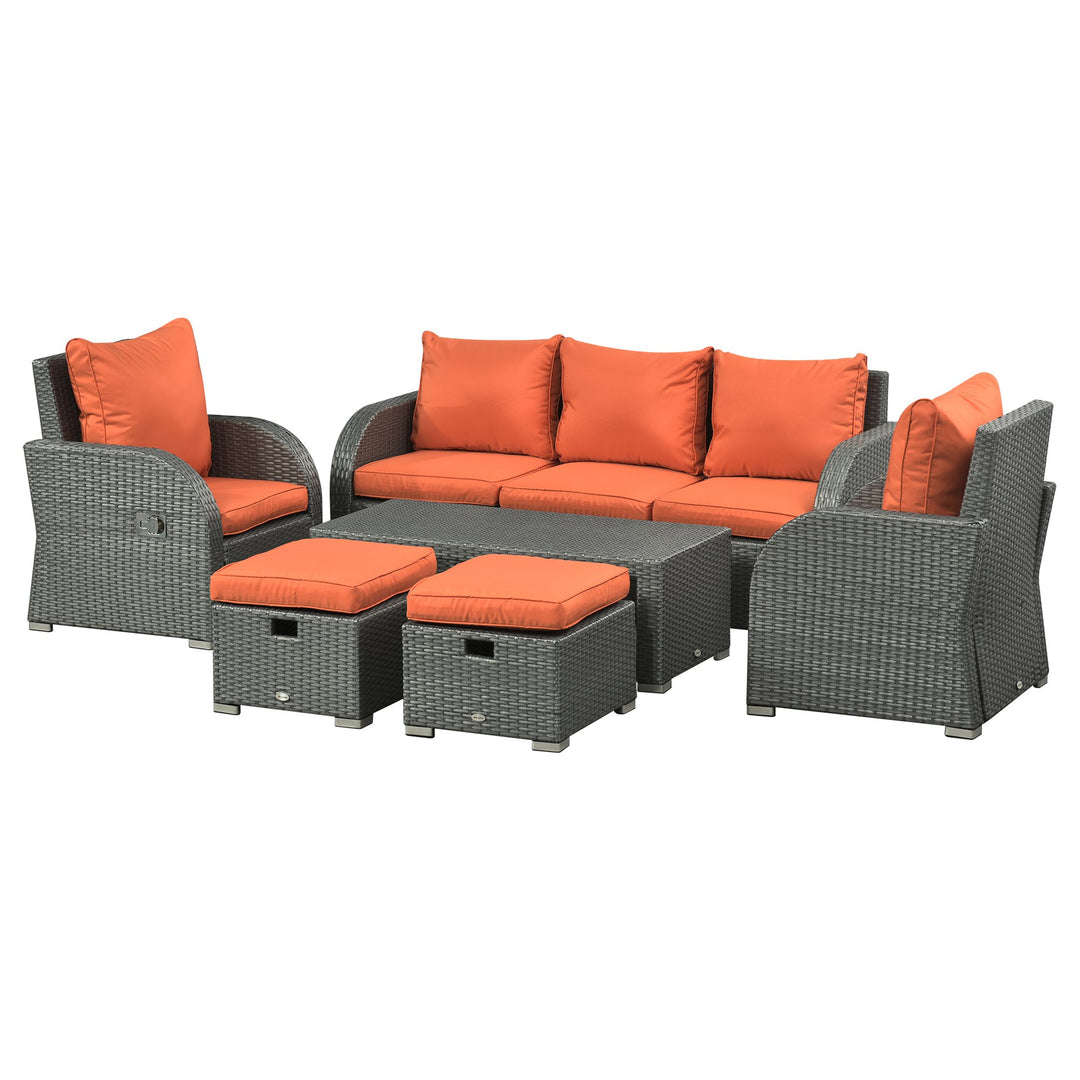 6pc PE Rattan Wicker Compact Conversation Set w/ Recliners for Outdoor Patio – Orange, Grey