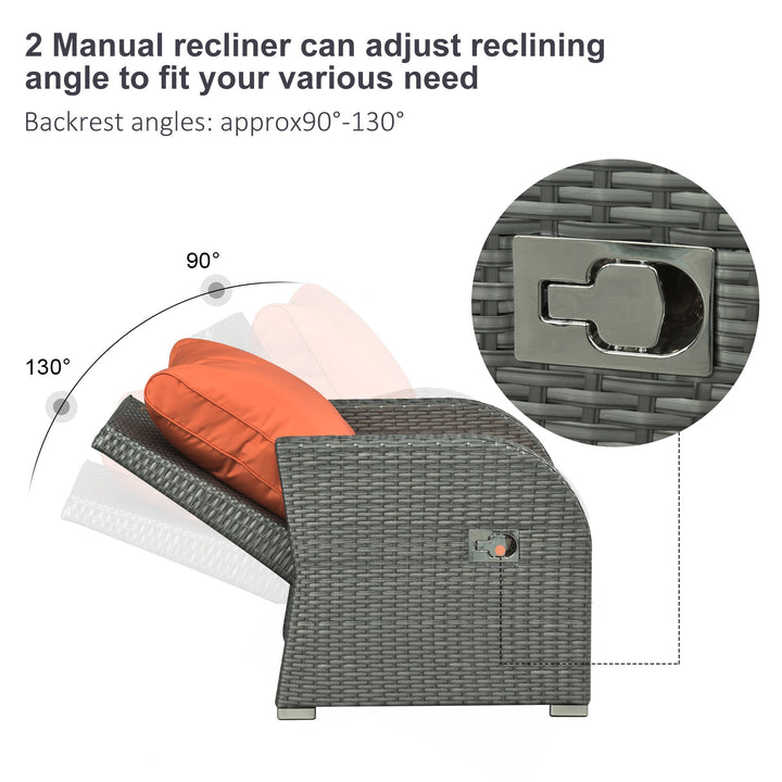 6pc PE Rattan Wicker Compact Conversation Set w/ Recliners for Outdoor Patio – Orange, Grey