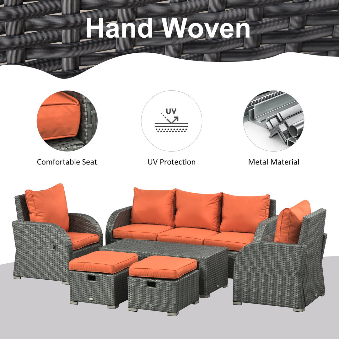 6pc PE Rattan Wicker Compact Conversation Set w/ Recliners for Outdoor Patio – Orange, Grey