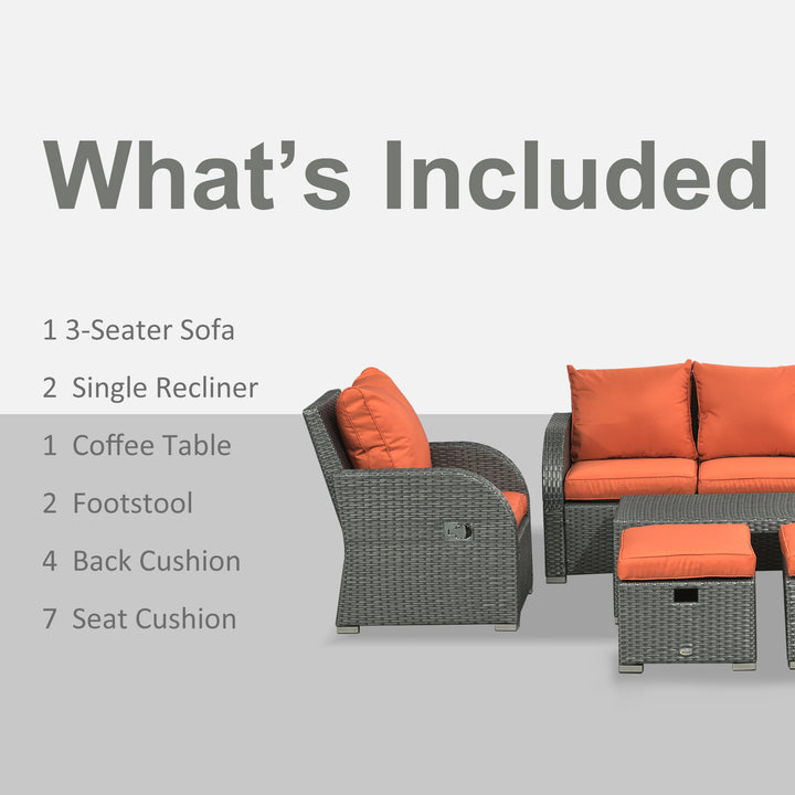 6pc PE Rattan Wicker Compact Conversation Set w/ Recliners for Outdoor Patio – Orange, Grey