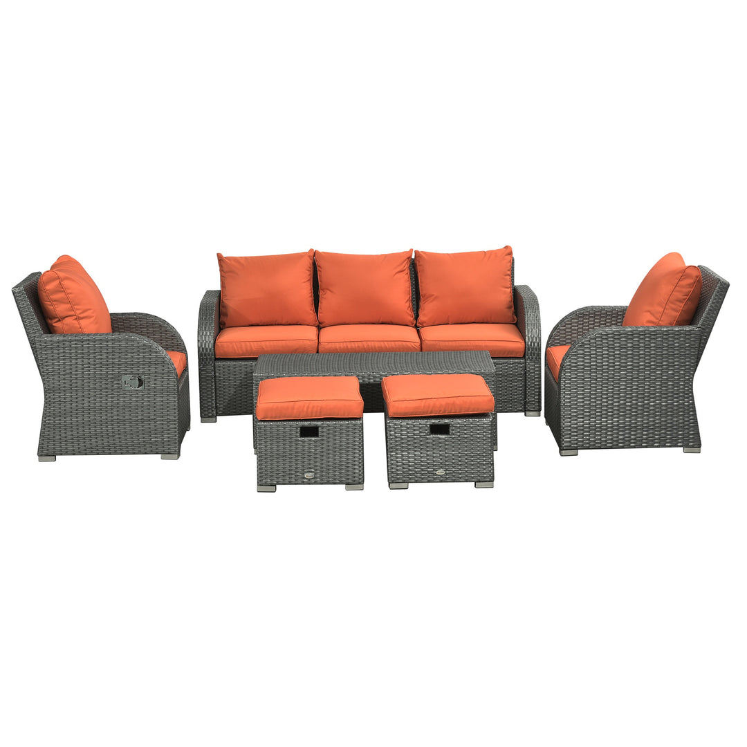 6pc PE Rattan Wicker Compact Conversation Set w/ Recliners for Outdoor Patio – Orange, Grey