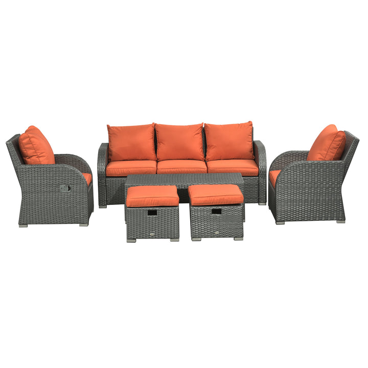 6pc PE Rattan Wicker Compact Conversation Set w/ Recliners for Outdoor Patio – Orange, Grey
