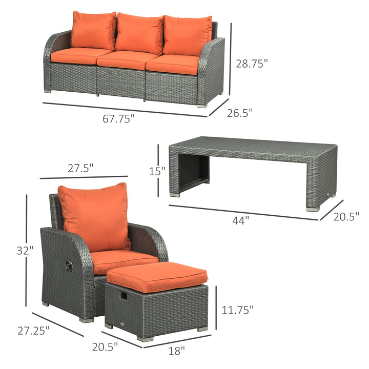 6pc PE Rattan Wicker Compact Conversation Set w/ Recliners for Outdoor Patio – Orange, Grey