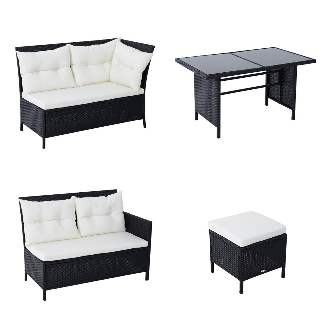 6pc L-Shape PE Rattan Wicker Outdoor Dining Patio Furniture Set w/ Cushions, Black, Cream White