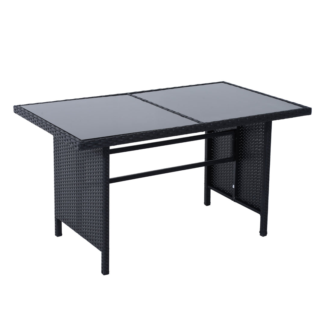 6pc L-Shape PE Rattan Wicker Outdoor Dining Patio Furniture Set w/ Cushions, Black, Cream White