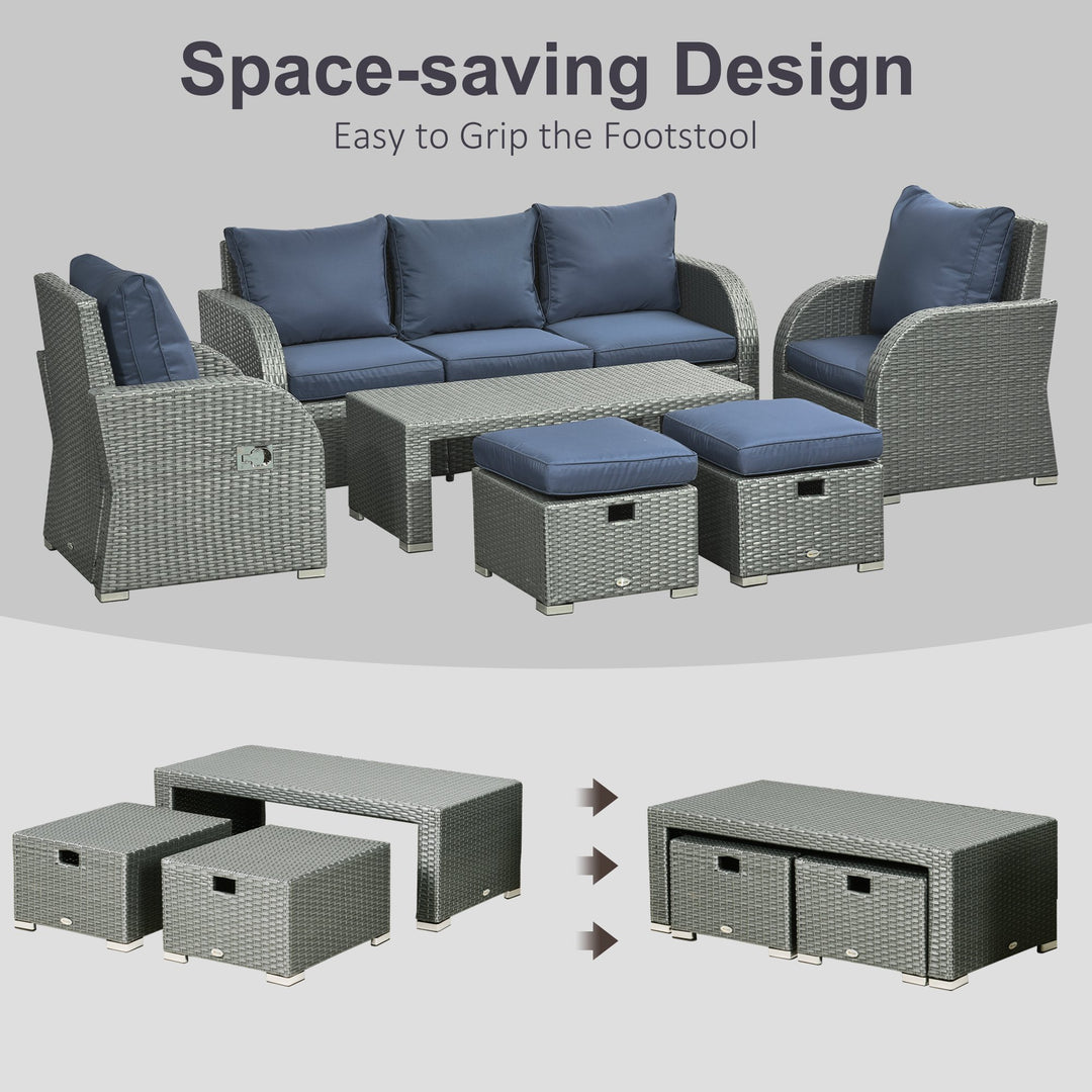 6pc PE Rattan Wicker Compact Conversation Set w/ Recliners for Outdoor Patio – Blue, Grey