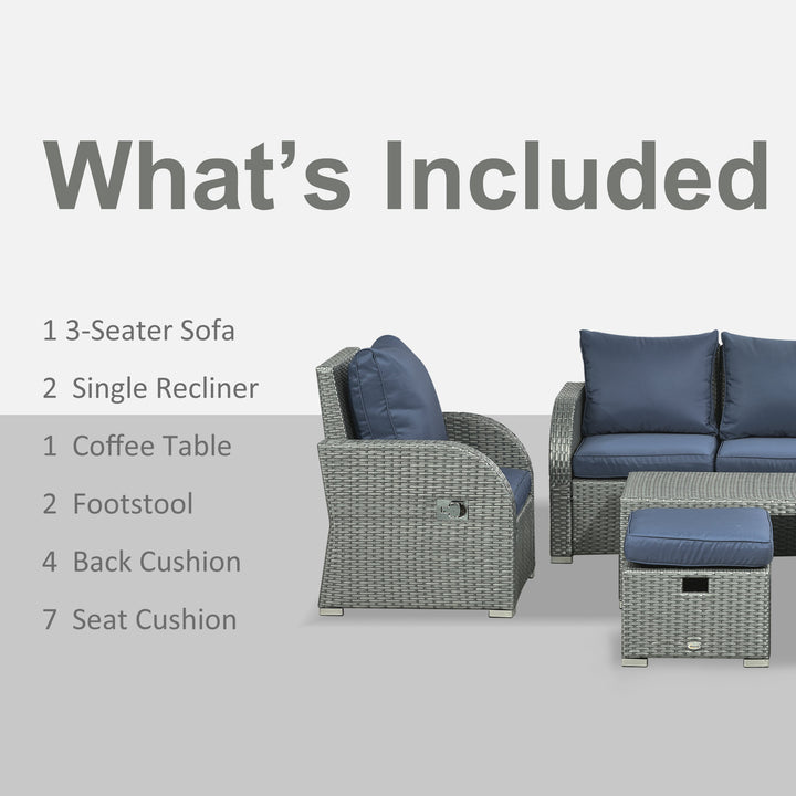 6pc PE Rattan Wicker Compact Conversation Set w/ Recliners for Outdoor Patio – Blue, Grey