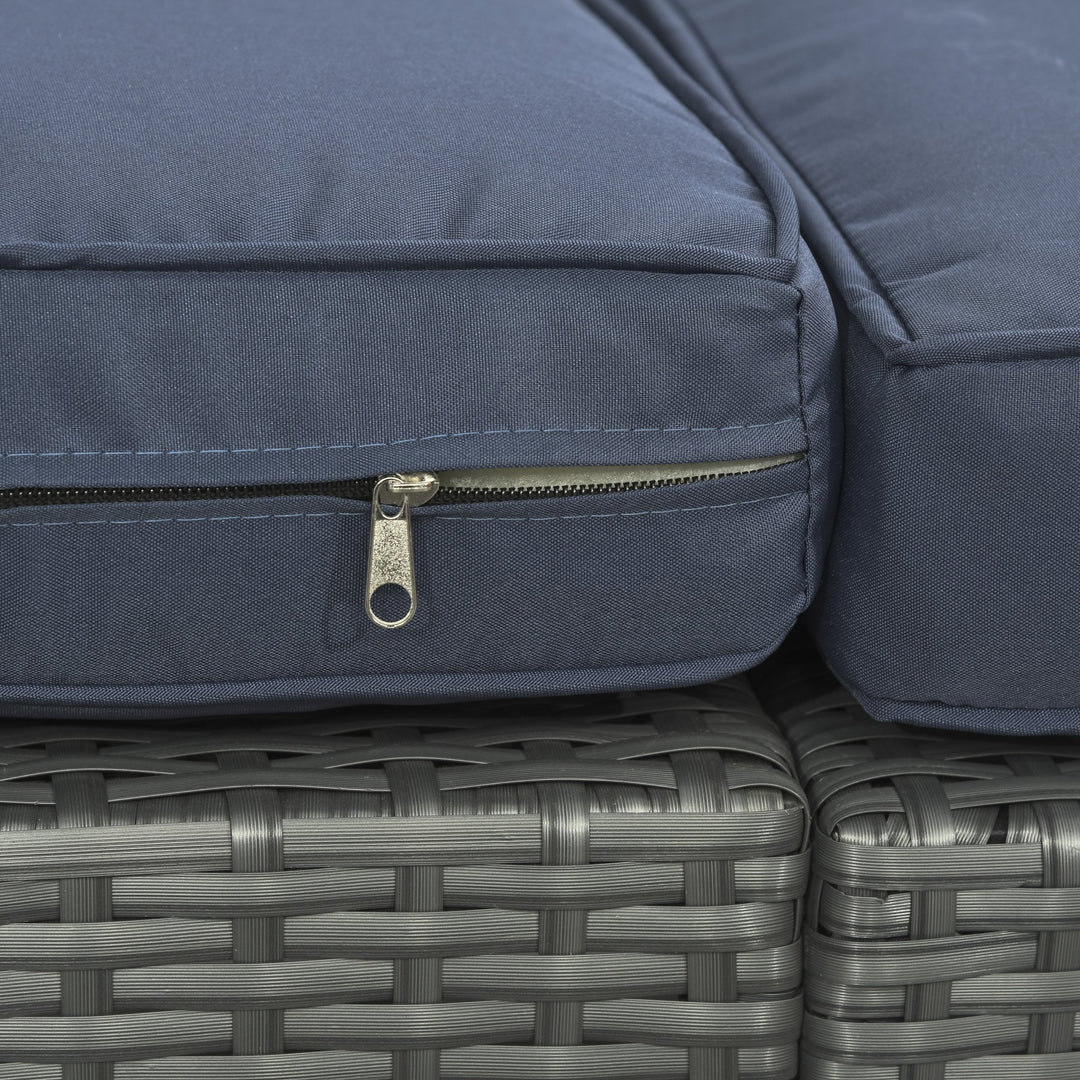 6pc PE Rattan Wicker Compact Conversation Set w/ Recliners for Outdoor Patio – Blue, Grey