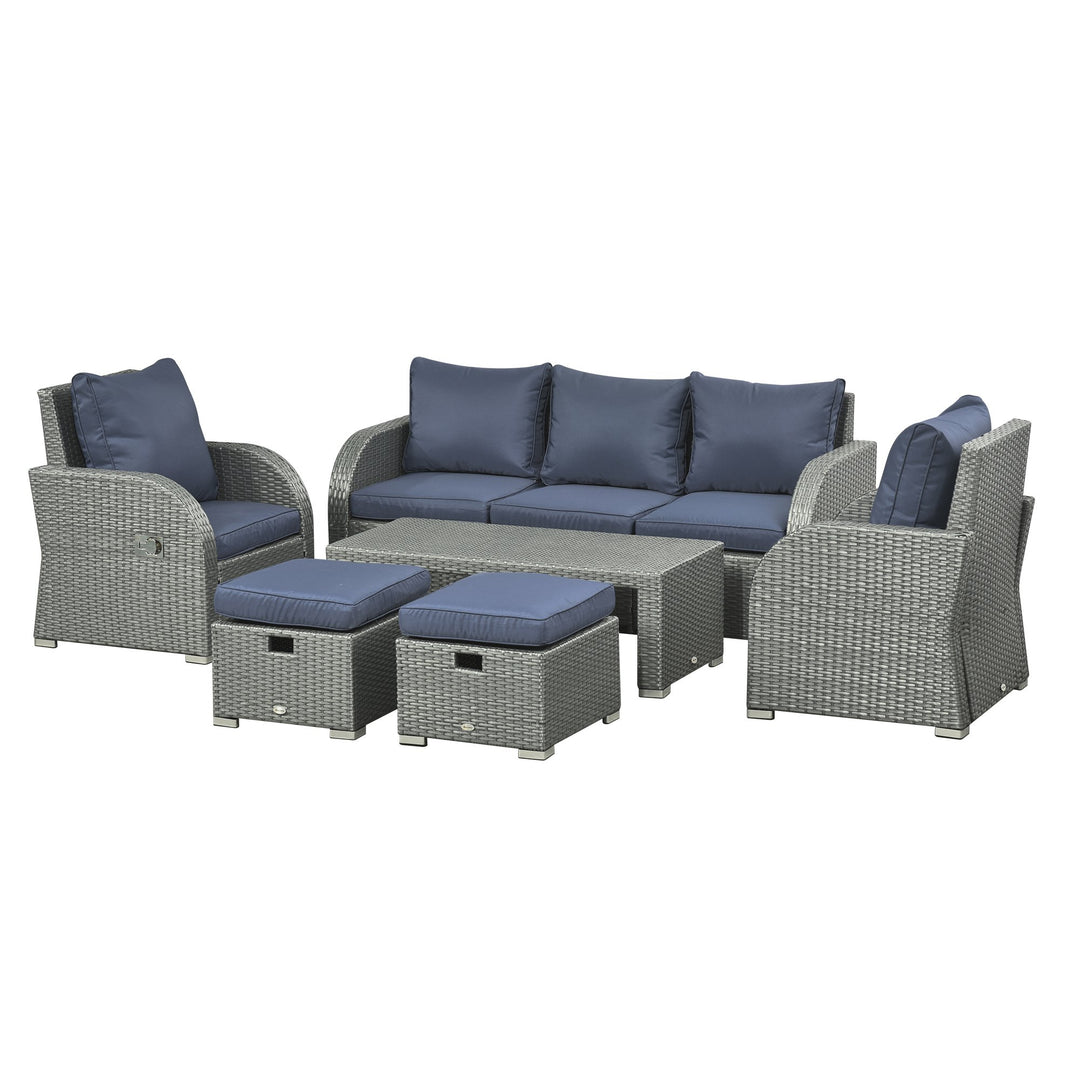 6pc PE Rattan Wicker Compact Conversation Set w/ Recliners for Outdoor Patio – Blue, Grey