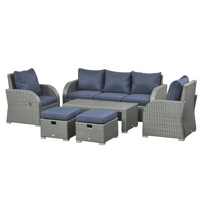 6pc PE Rattan Wicker Compact Conversation Set w/ Recliners for Outdoor Patio – Blue, Grey