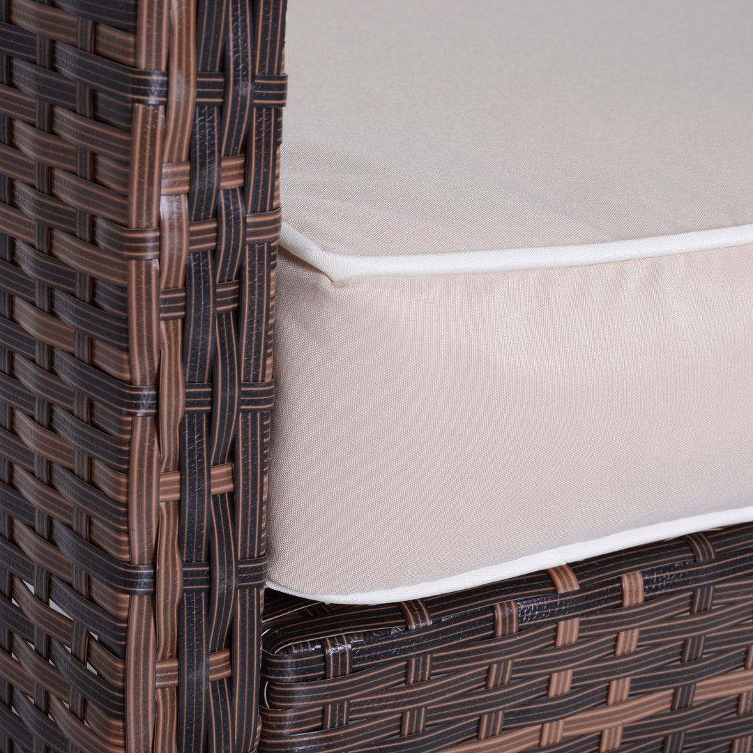 5pc PE Rattan Wicker Conversation Set, Armchairs Cushions Footstools, Outdoor Patio Beige Brown