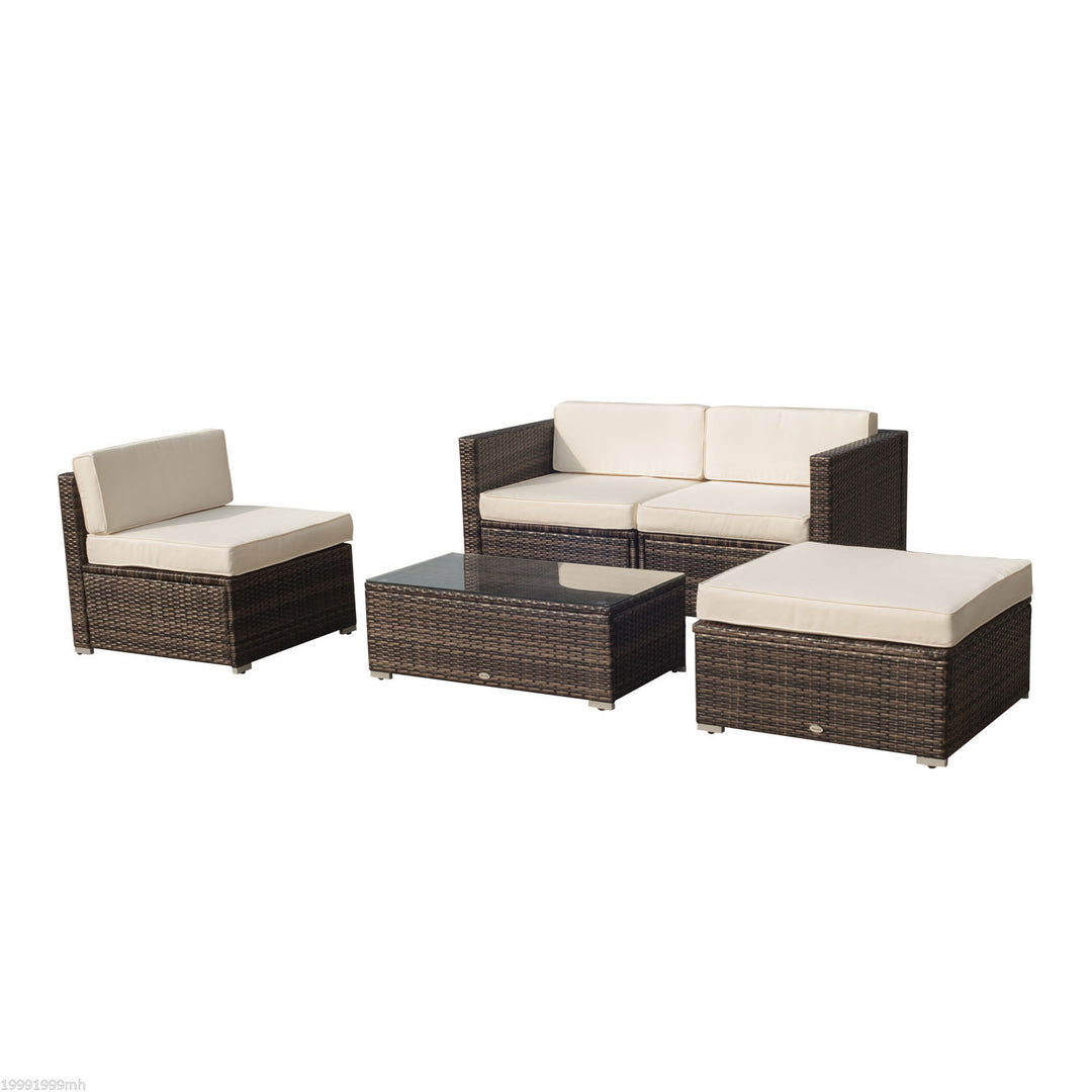 5pc Premium PE Rattan Wicker Aluminum Conversation Sofa Set for Outdoor Patio - Brown, Beige