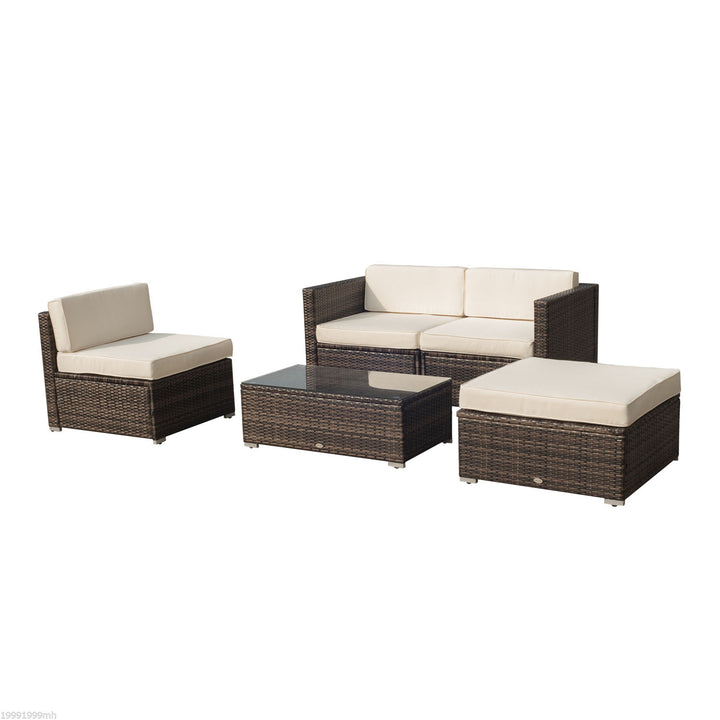 5pc Premium PE Rattan Wicker Aluminum Conversation Sofa Set for Outdoor Patio - Brown, Beige