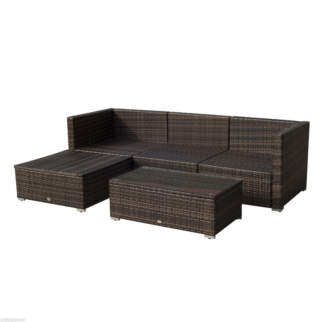 5pc Premium PE Rattan Wicker Aluminum Conversation Sofa Set for Outdoor Patio - Brown, Beige