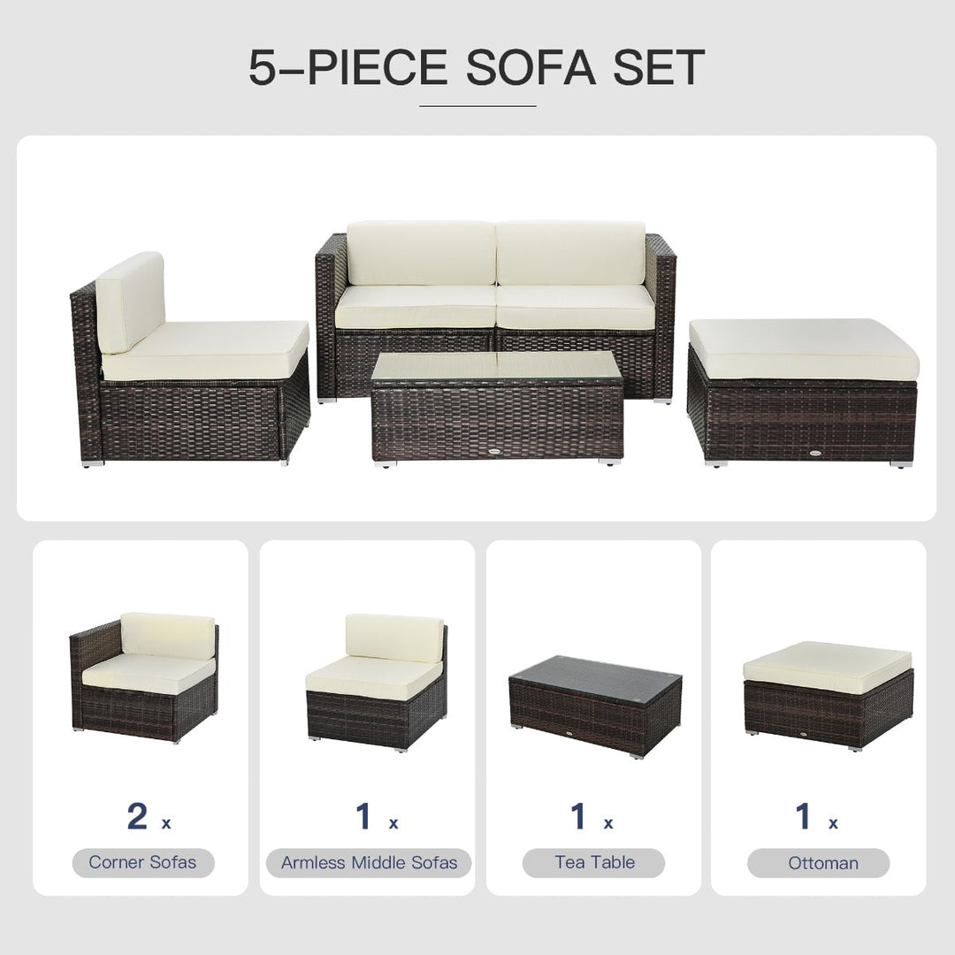 5pc Premium PE Rattan Wicker Aluminum Conversation Sofa Set for Outdoor Patio - Brown, Beige
