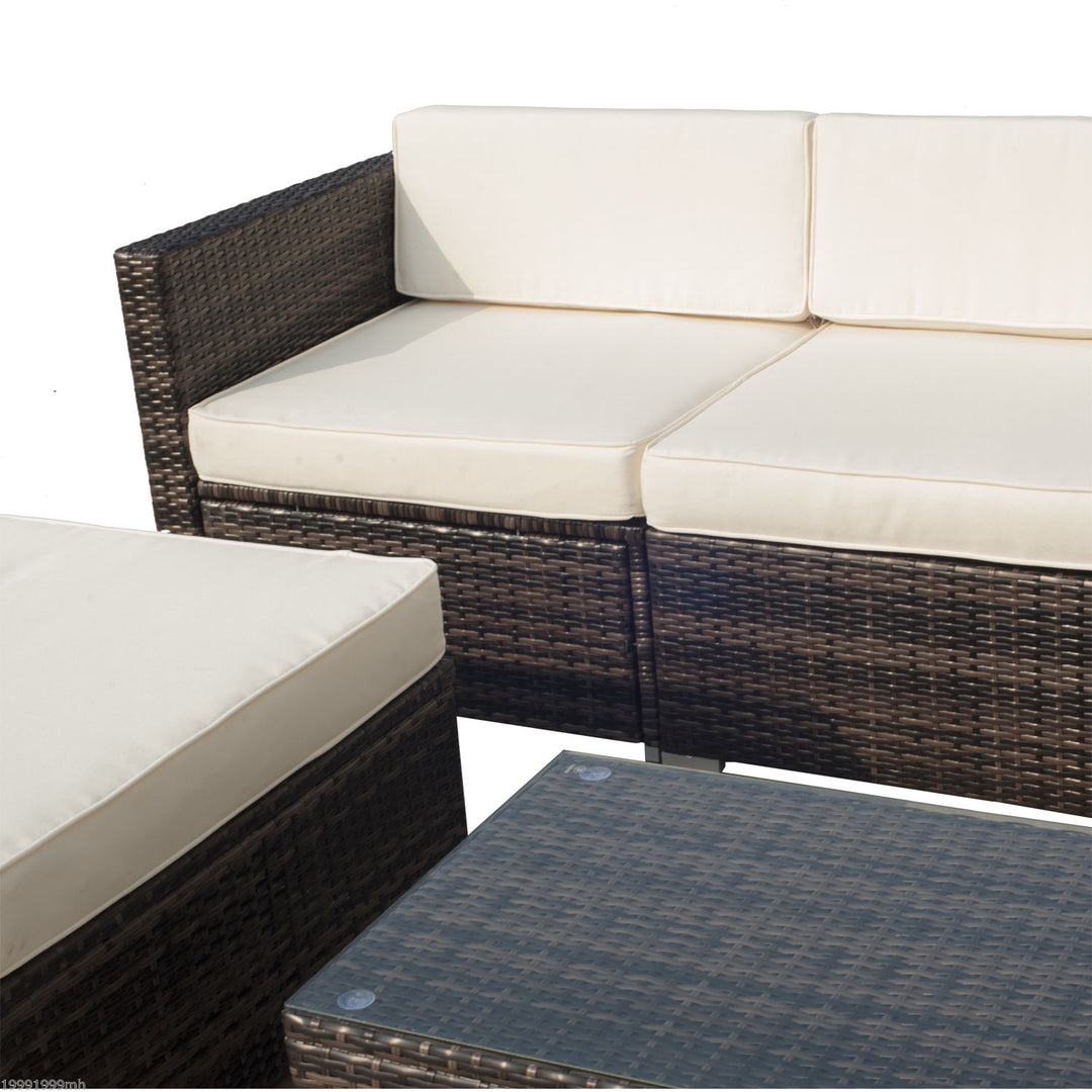 5pc Premium PE Rattan Wicker Aluminum Conversation Sofa Set for Outdoor Patio - Brown, Beige