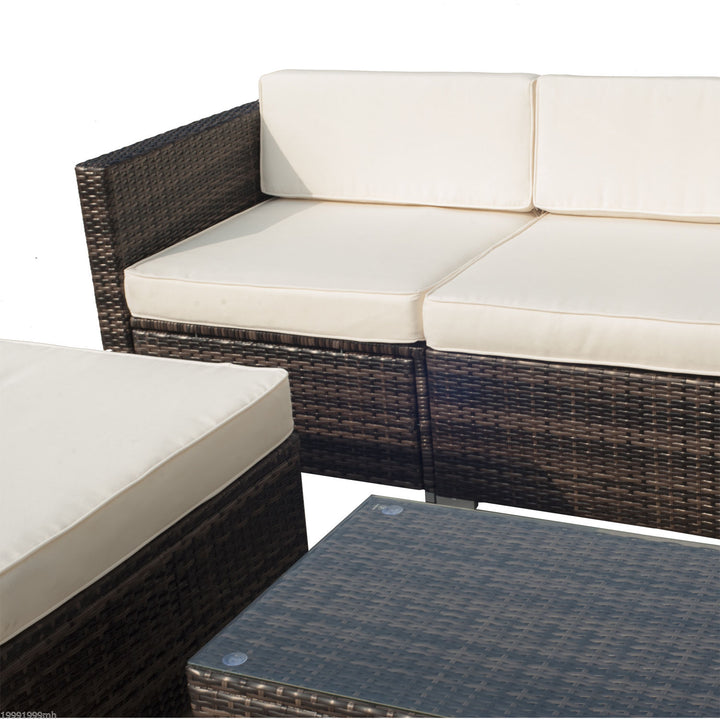 5pc Premium PE Rattan Wicker Aluminum Conversation Sofa Set for Outdoor Patio - Brown, Beige
