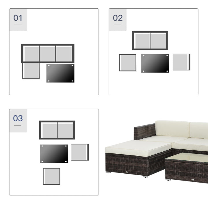 5pc Premium PE Rattan Wicker Aluminum Conversation Sofa Set for Outdoor Patio - Brown, Beige