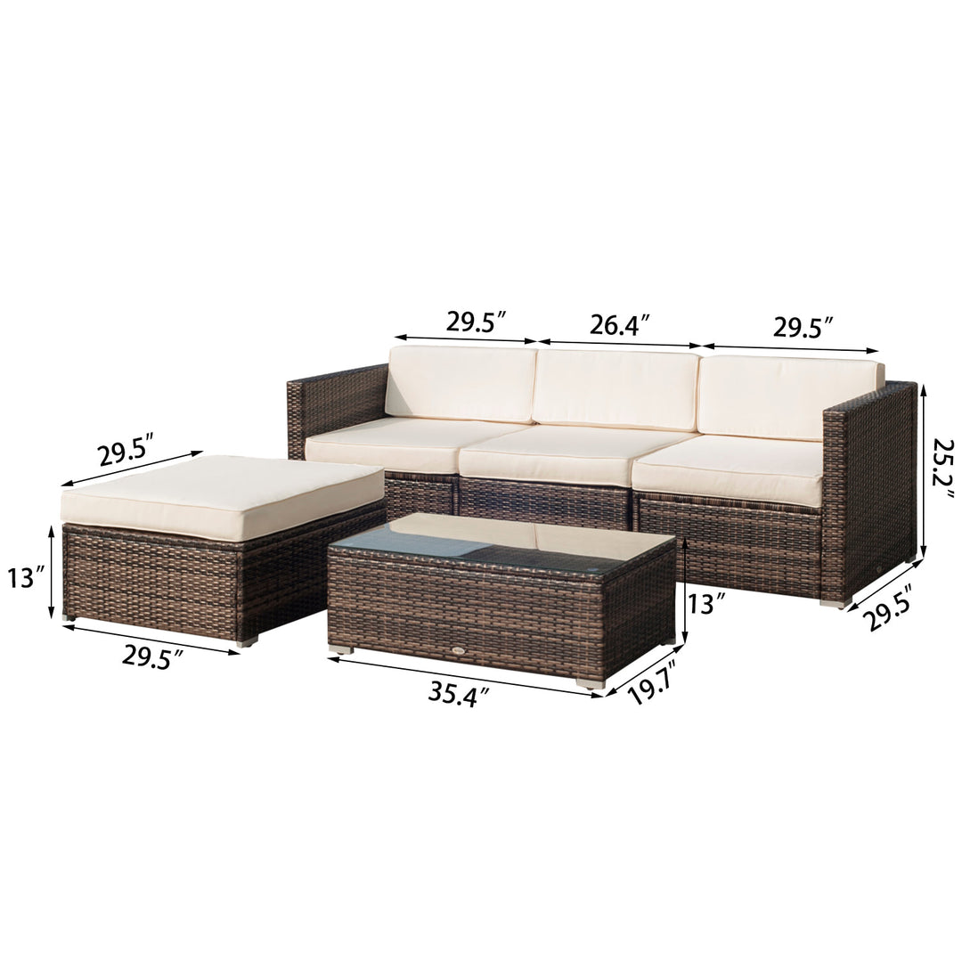 5pc Premium PE Rattan Wicker Aluminum Conversation Sofa Set for Outdoor Patio - Brown, Beige