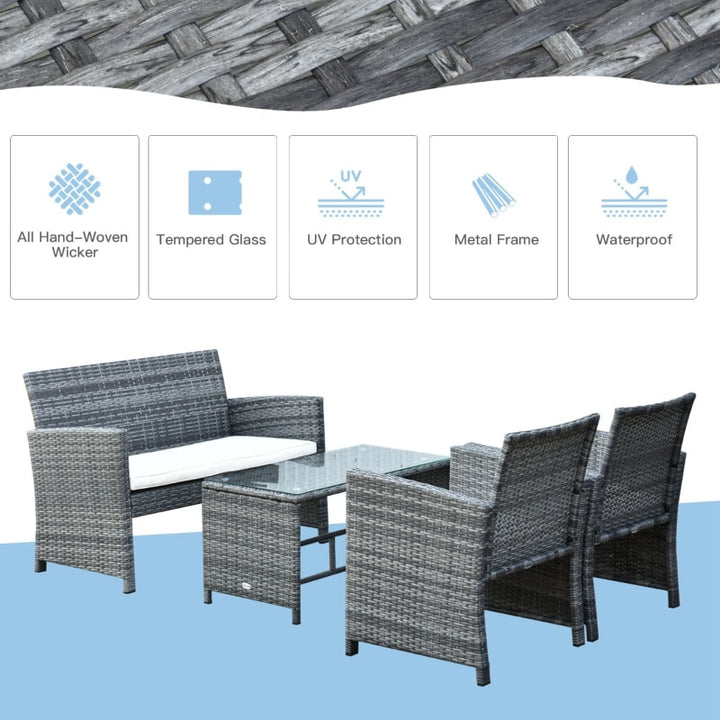 4pc PE Rattan Wicker Conversation Furniture Love Seat Deck Patio Set w/ Cushions - Grey, White