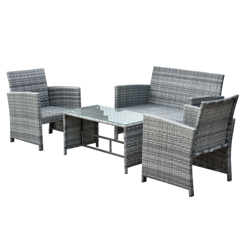 4pc PE Rattan Wicker Conversation Furniture Love Seat Deck Patio Set w/ Cushions - Grey, White