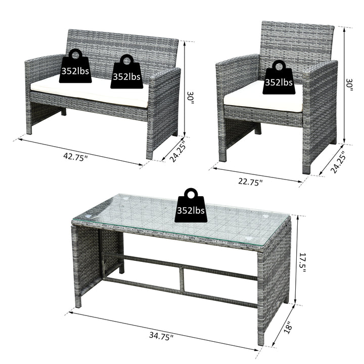 4pc PE Rattan Wicker Conversation Furniture Love Seat Deck Patio Set w/ Cushions - Grey, White