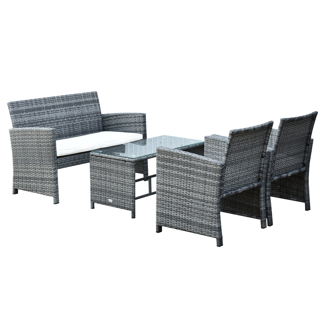 4pc PE Rattan Wicker Conversation Furniture Love Seat Deck Patio Set w/ Cushions - Grey, White
