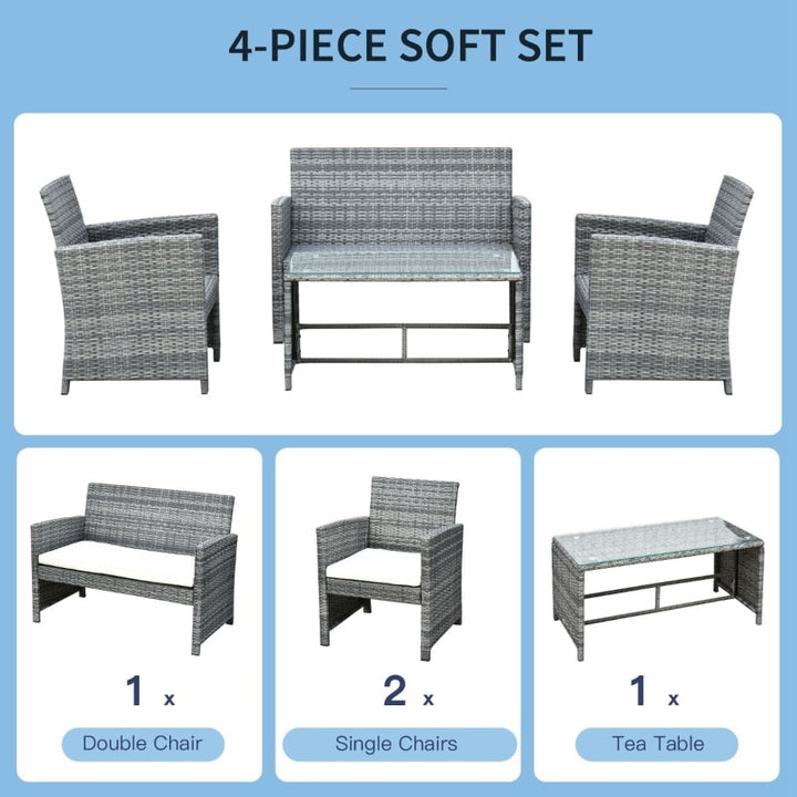 4pc PE Rattan Wicker Conversation Furniture Love Seat Deck Patio Set w/ Cushions - Grey, White