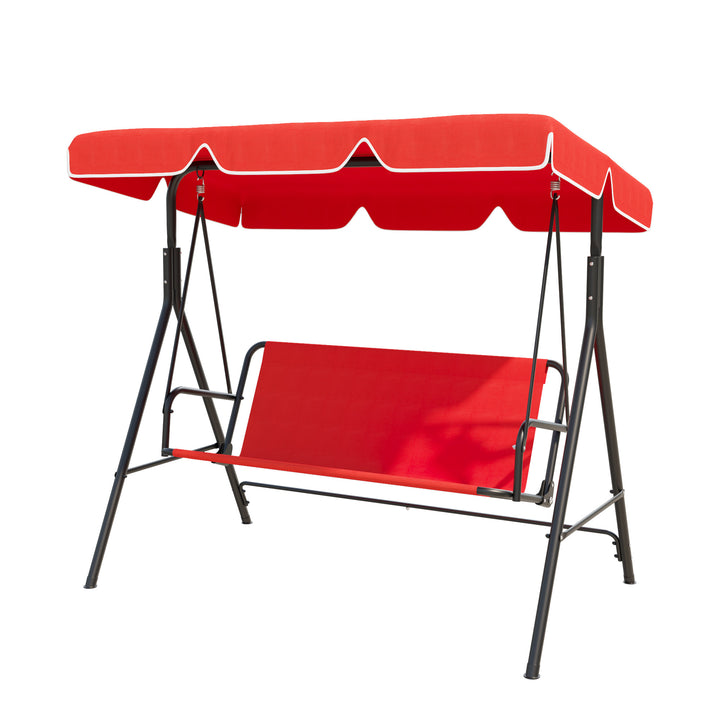 Outdoor 3-Seater Swing Lounger w/ Adjustable Canopy for Patio Backyard Garden Deck Red & White