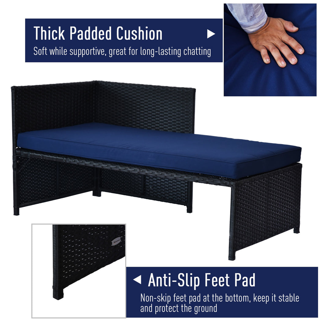 3PC Sofa Conversation Set w/ Cushions for Patio - Blue and Black