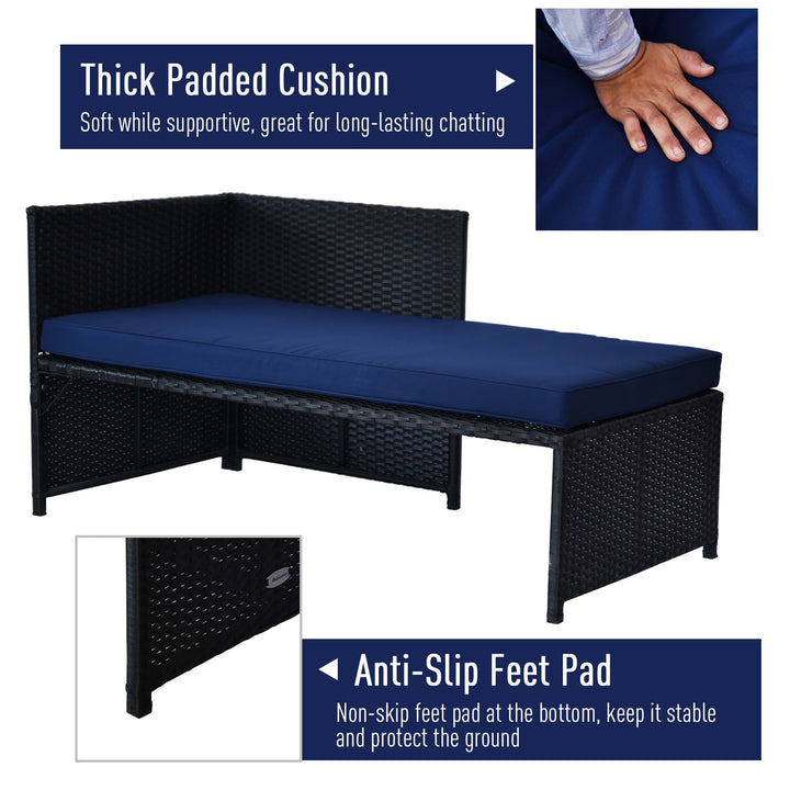 3PC Sofa Conversation Set w/ Cushions for Patio - Blue and Black