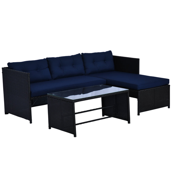 3PC Sofa Conversation Set w/ Cushions for Patio - Blue and Black