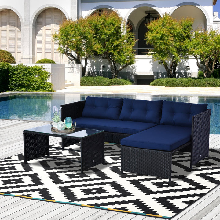3PC Sofa Conversation Set w/ Cushions for Patio - Blue and Black
