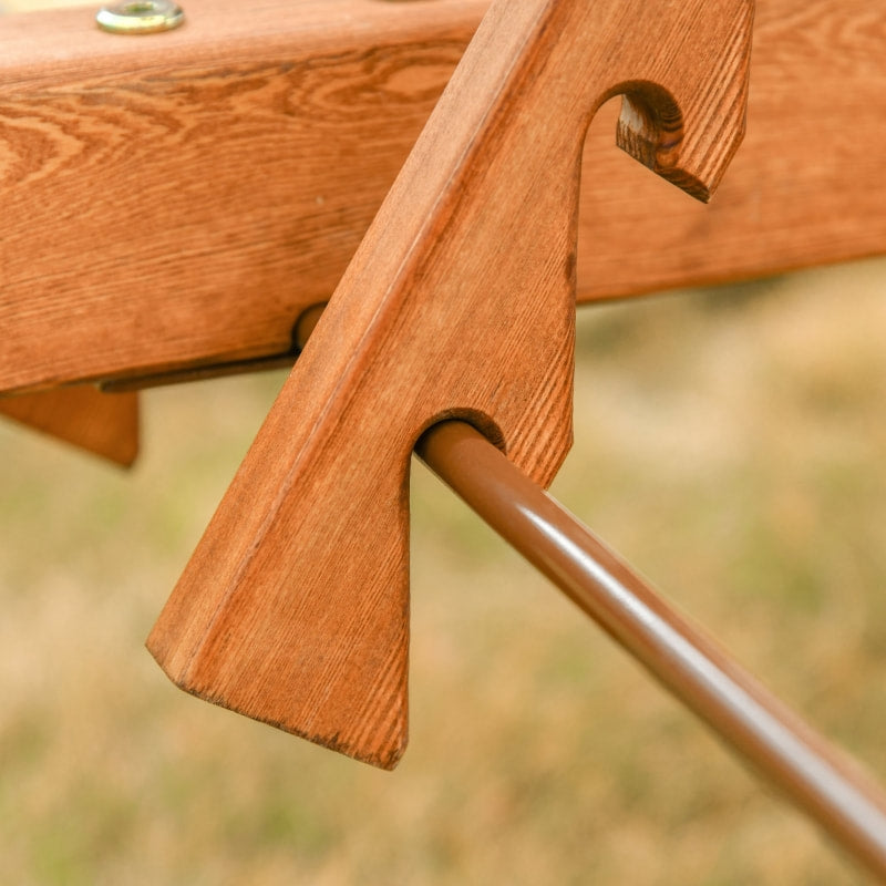 Deluxe 2 Person Double Flat Reclining Chaise Patio Deck Sun Lounger w Canopy, Wood Frame, Beige