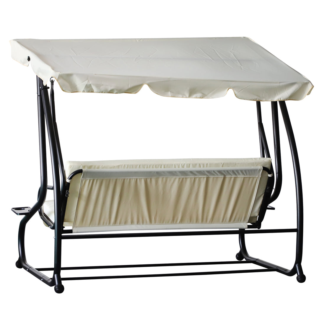 2-in-1 Outdoor 3-Seater Porch Swing / Day Bed w Canopy for Patio Garden Deck - Cream White