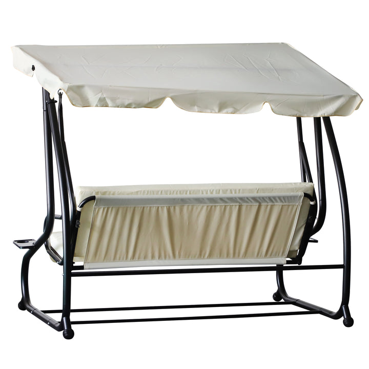 2-in-1 Outdoor 3-Seater Porch Swing / Day Bed w Canopy for Patio Garden Deck - Cream White
