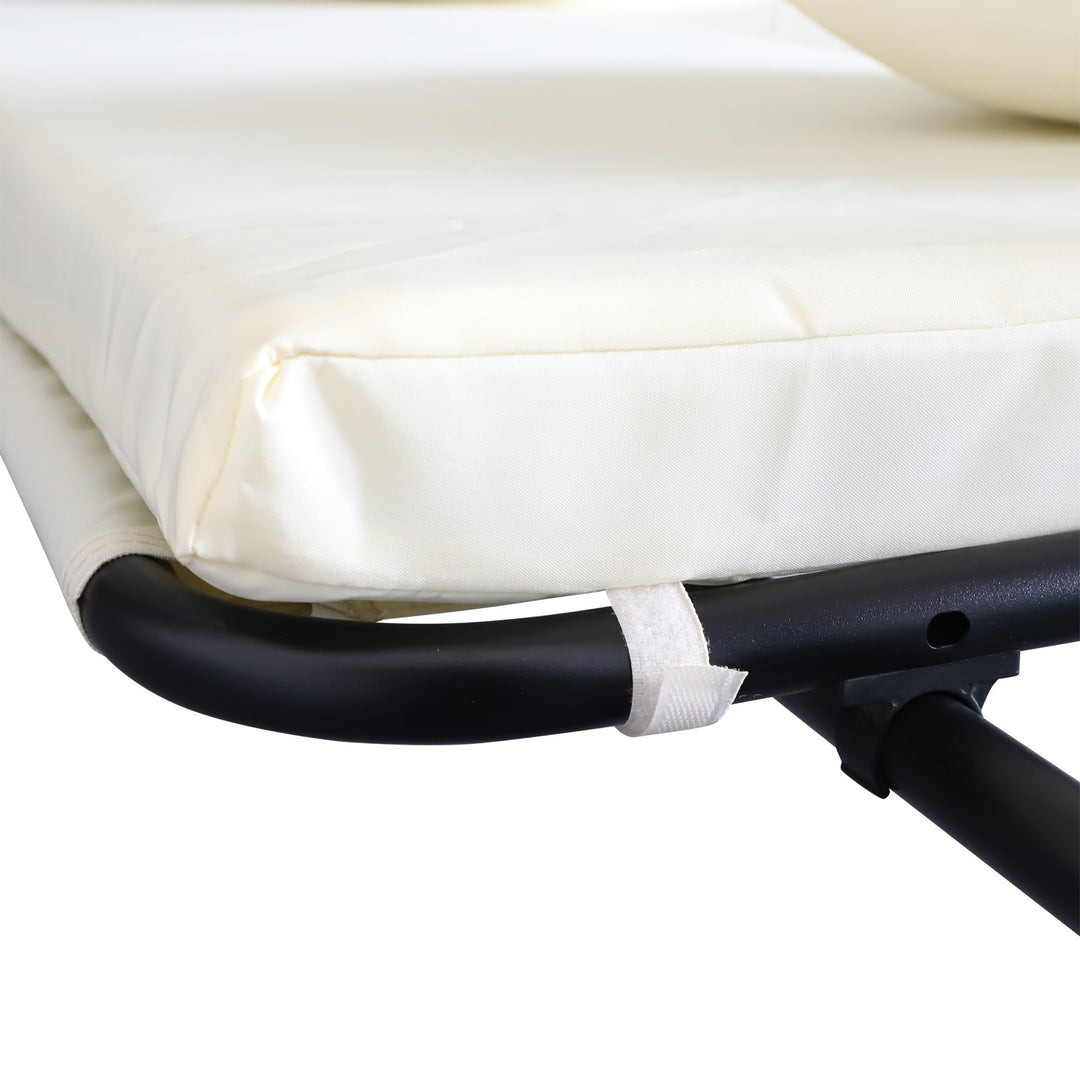 2-in-1 Outdoor 3-Seater Porch Swing / Day Bed w Canopy for Patio Garden Deck - Cream White