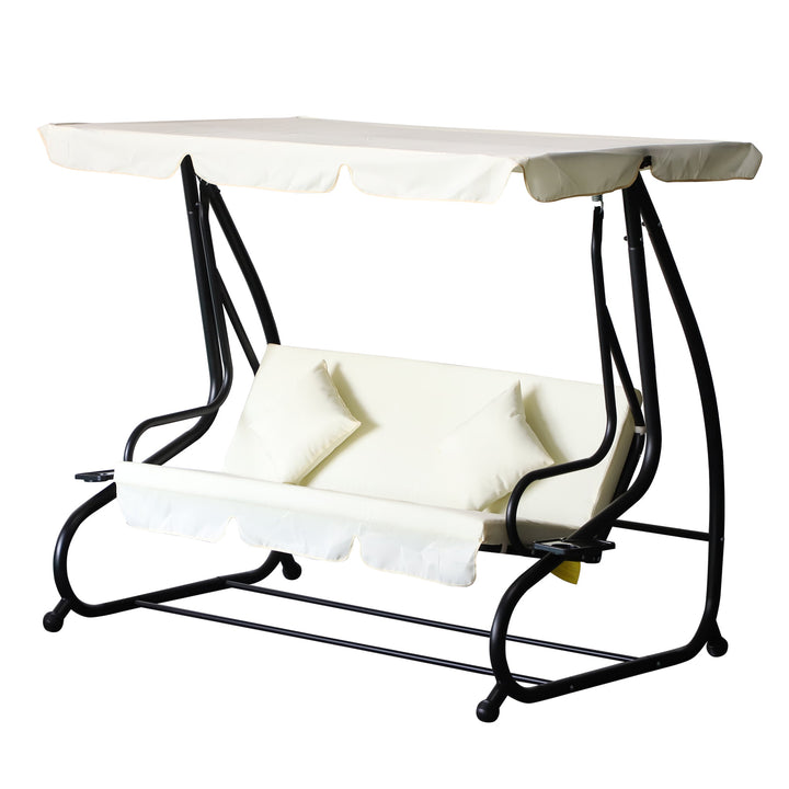 2-in-1 Outdoor 3-Seater Porch Swing / Day Bed w Canopy for Patio Garden Deck - Cream White